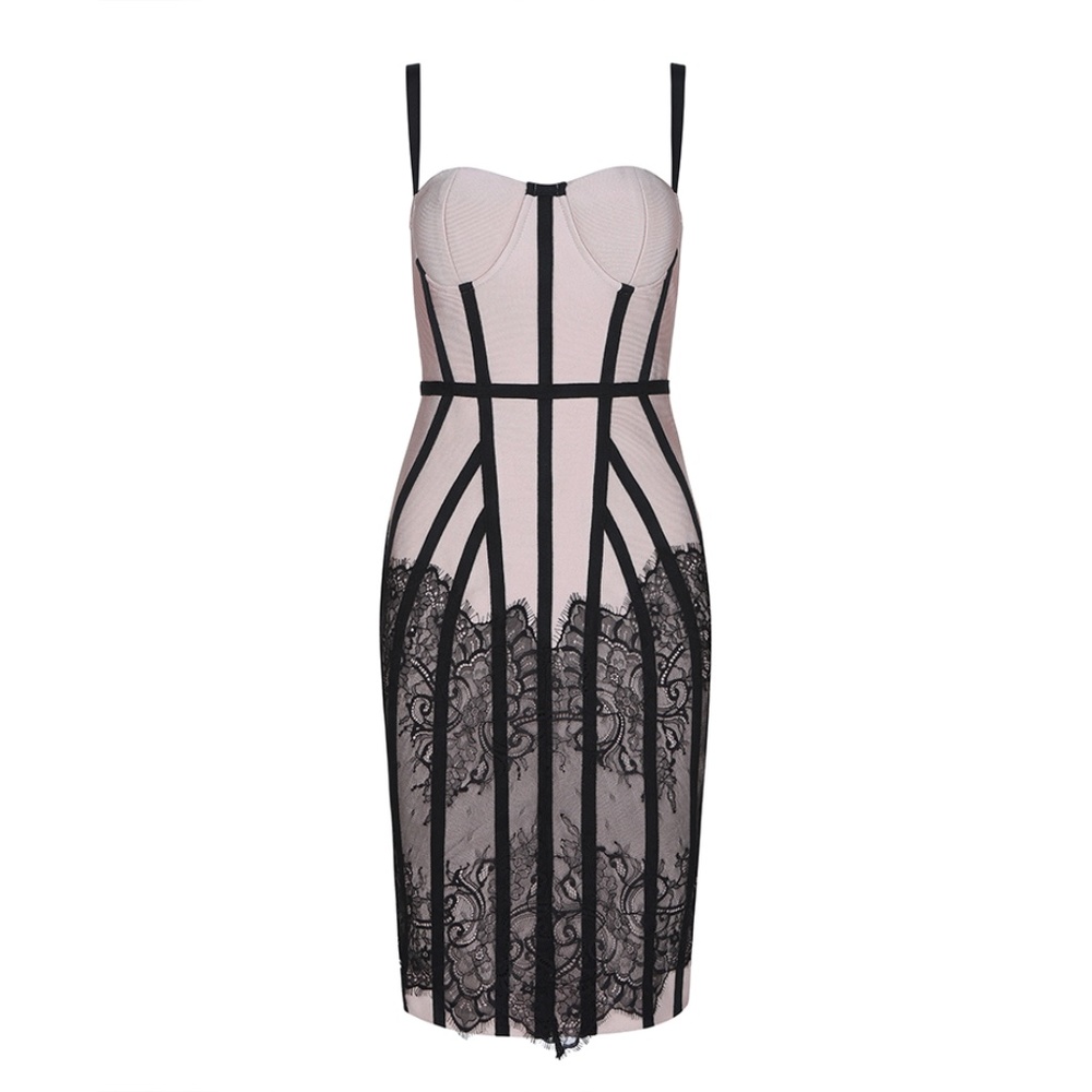 🎥 Bandage Style Lace Detail Nude Dress - Picture 8 of 17